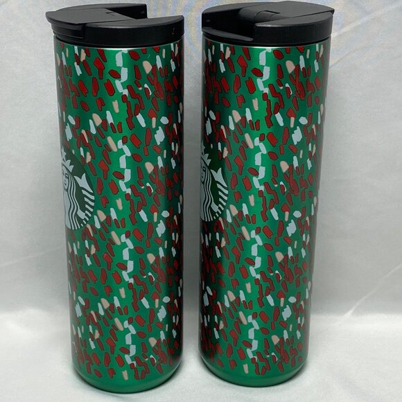 Starbucks 2019 Holiday Confetti Insulated 16oz Tumbler Set Of 2 Stainless Steel - Picture 8 of 12